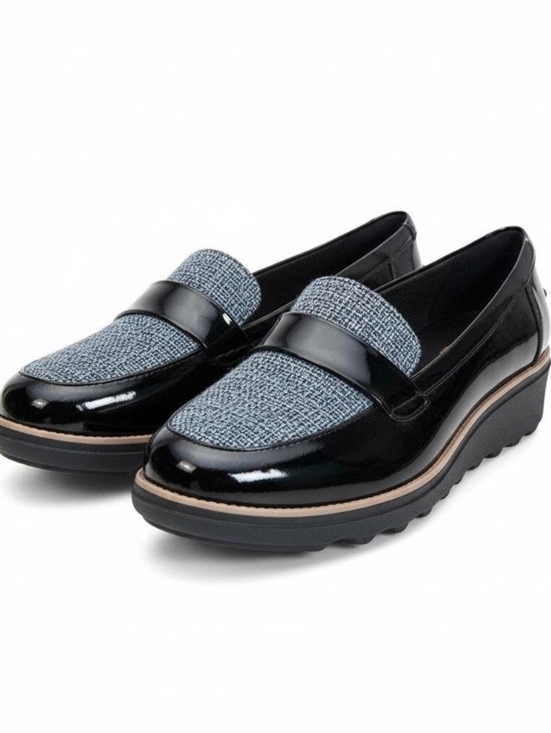 Clarks Shoes - Clarks Women's Sharon Gracie Penny Loafers in Black Patent Combi Tweed, size 9